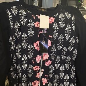 Navy Floral Zip-Front Sweatshirt